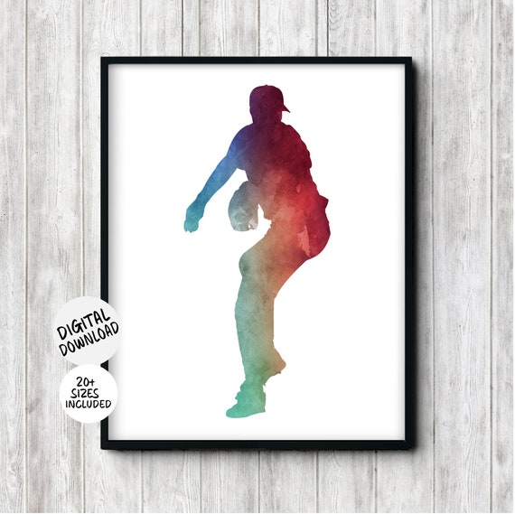 Baseball Pitcher Wall Art Sports Gift For Men Boyfriend Boy Baseball Player Silhouette Boys Room College Dorm Decor