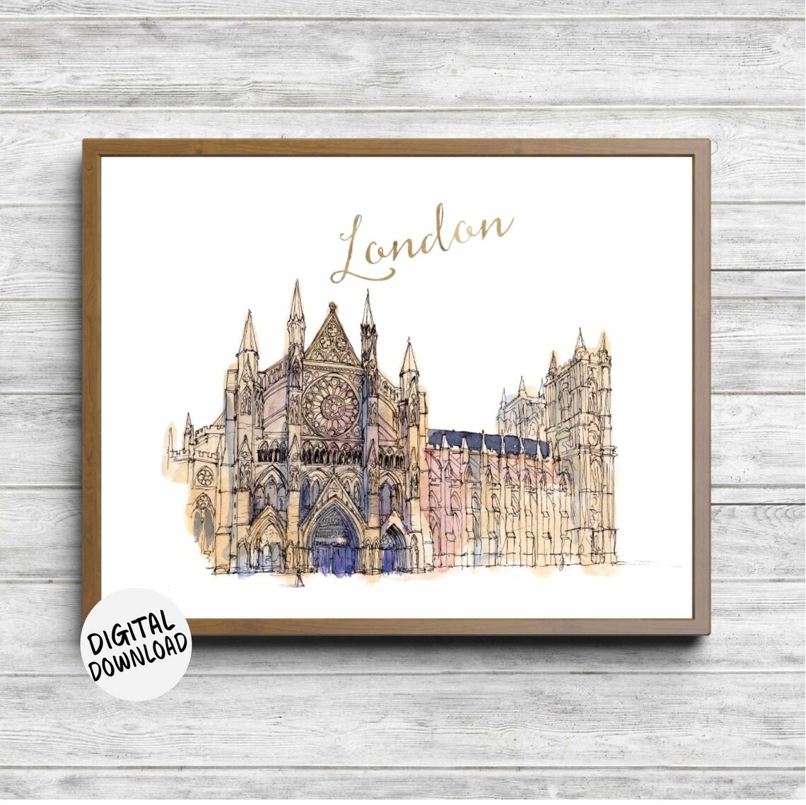 Westminster Abbey London Watercolor Sketch Travel Landmark Poster