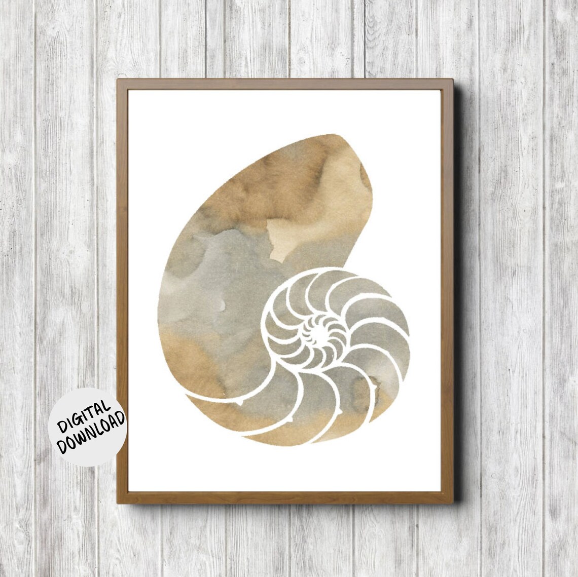 Watercolor Nautilus Sea Shell Art Print, Neutral Beach Decor