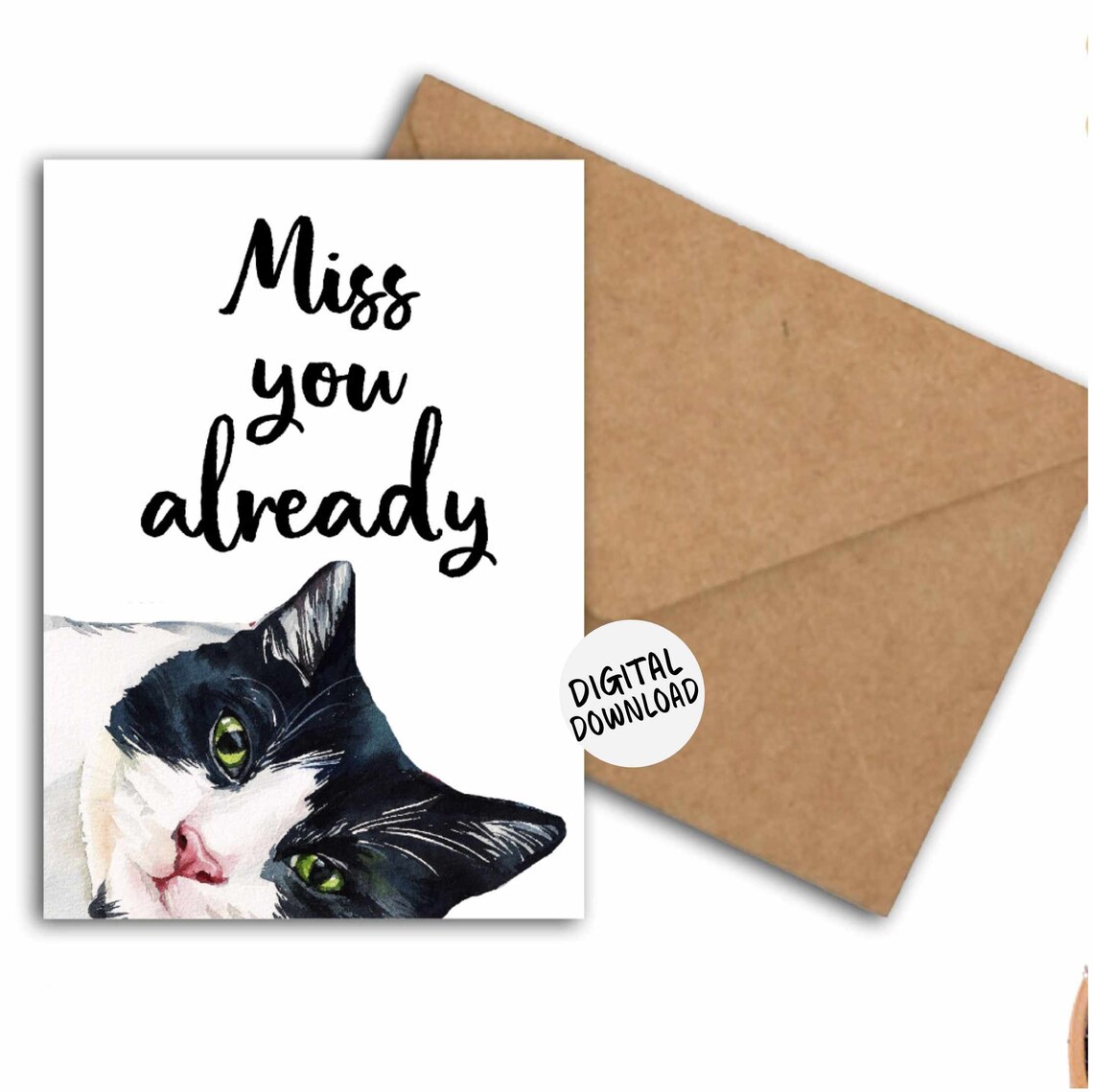 Miss You Already Cat Watercolor Farewell Art Print