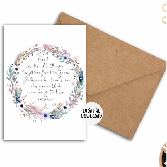 Romans 8:28 Scripture Card, Rustic Wreath Art Print