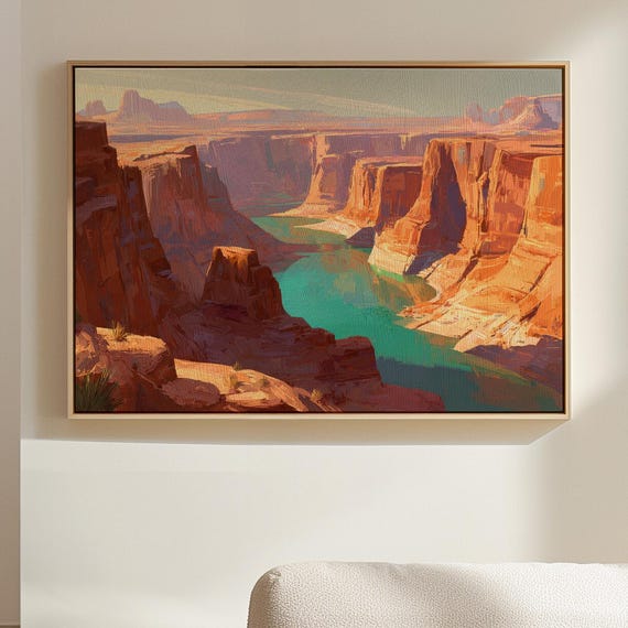 Canyon River Canvas Wall Art Desert Landscape Painting With Red Rock Cliffs And Turquoise Water Southwest Nature Inspired Dcor