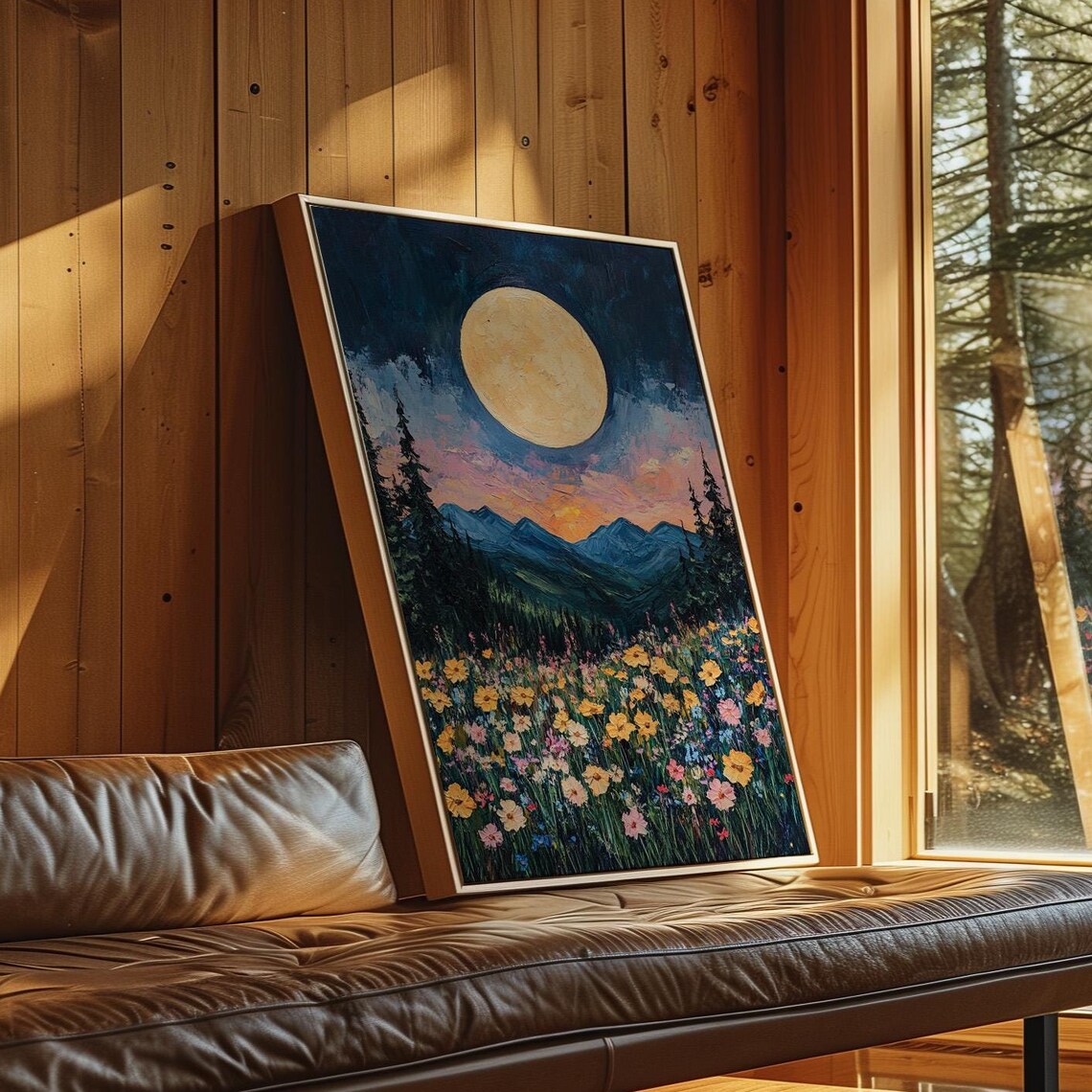Moonlit Wildflower Meadow Vibrant Night Landscape Full Moon Poster - Image 7