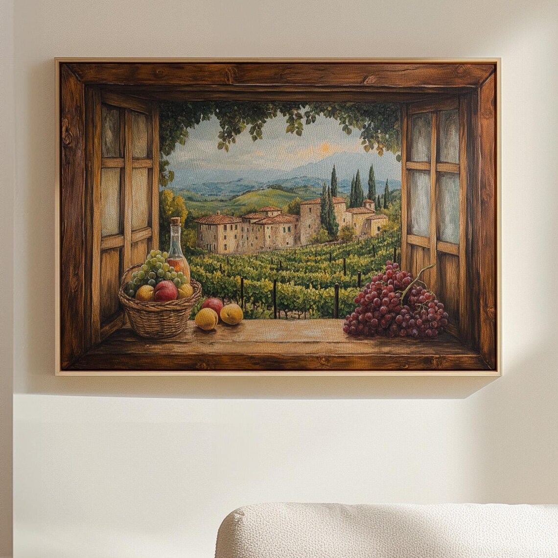 Tuscany Vineyard Window View Rustic Italian Countryside Art Poster