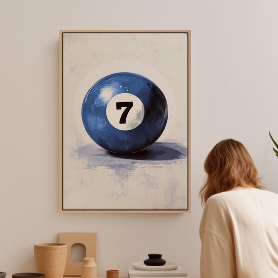 Vintage Blue Number 7 Pool Ball Wall Art Hangable Sports Themed Artwork For Game Rooms Or Home Decor