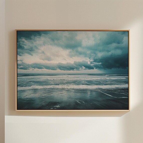 Stormy Ocean Dark Clouds Moody Seascape Waves Turbulent Beach Shore Poster Art