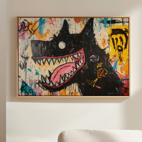 Abstract Graffiti Dog Canvas Wall Art Colorful Street Style Expressionist Animal Painting Bold Urban Pop With Vibrant Energy