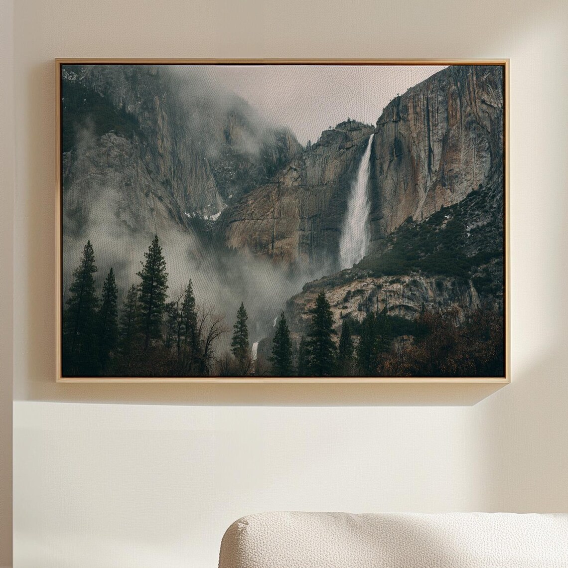 Yosemite Waterfall Misty Cliffs Photo Dramatic Nature Print Art