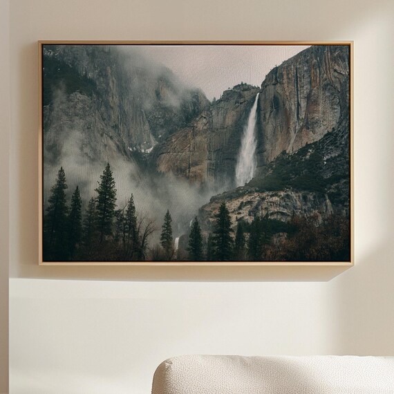 Yosemite Waterfall Misty Cliffs Photo Dramatic Nature Print Art