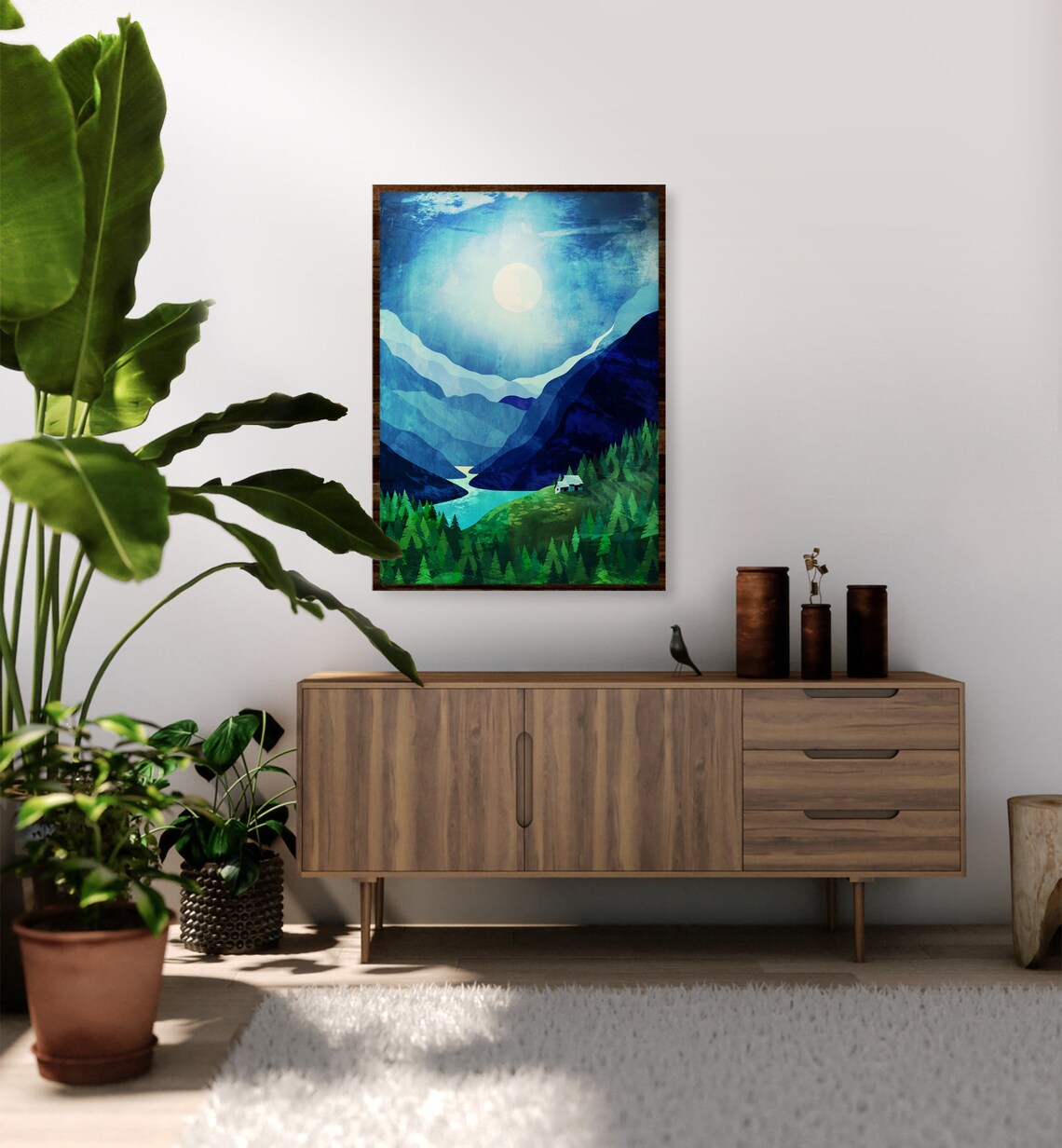 Moonlight Shadow Mountain Landscape Art Print - Image 4