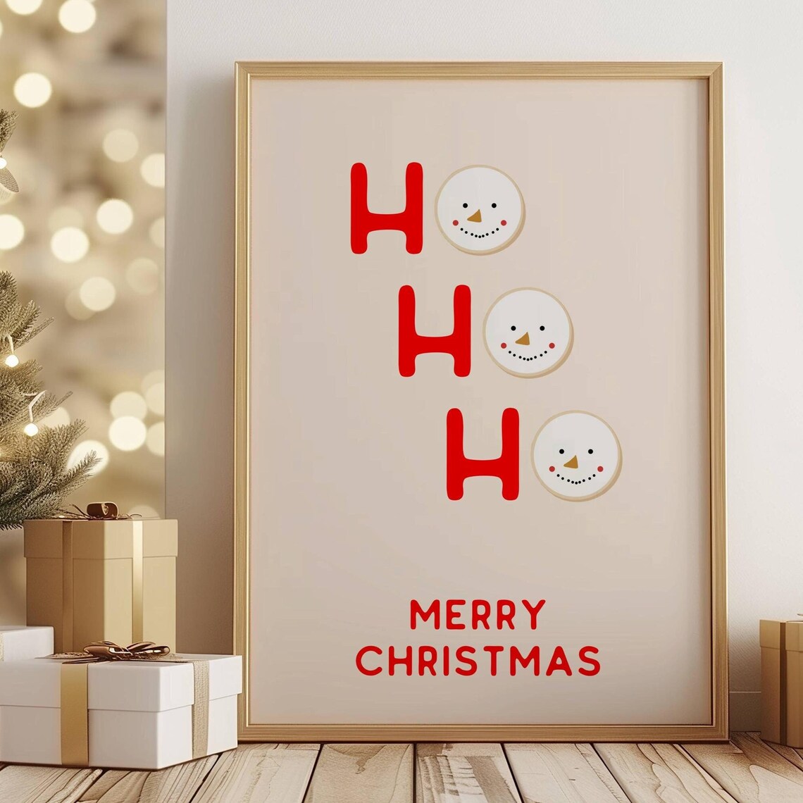 Cute Red Ho Ho Ho Snowman Faces Merry Christmas Quote Poster