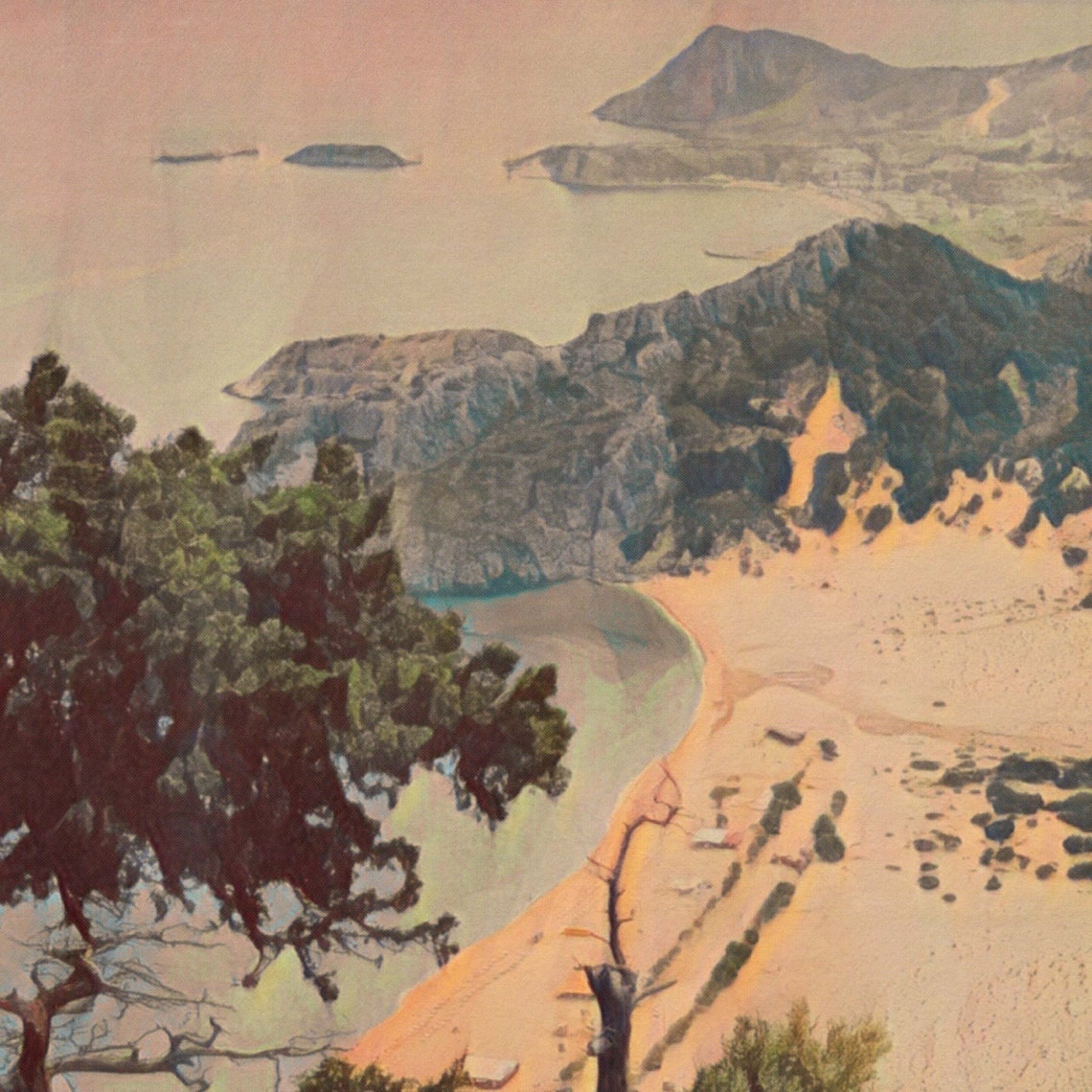 Tsambika Beach Rhodes Greece Coastal Cliff Sunset Travel Poster - Image 4