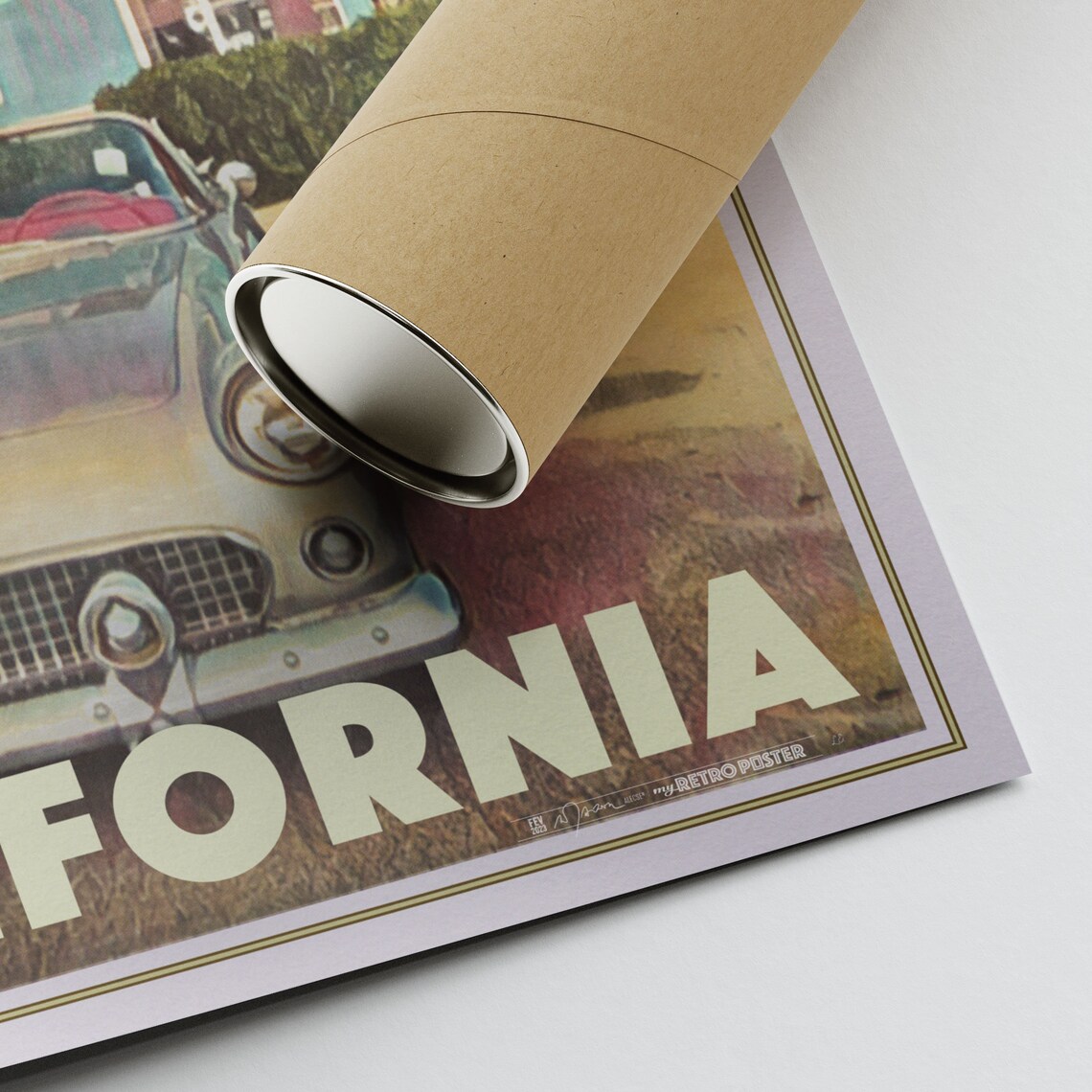 Santa Monica California Vintage Travel Poster With Classic Car Palm Trees - Image 2