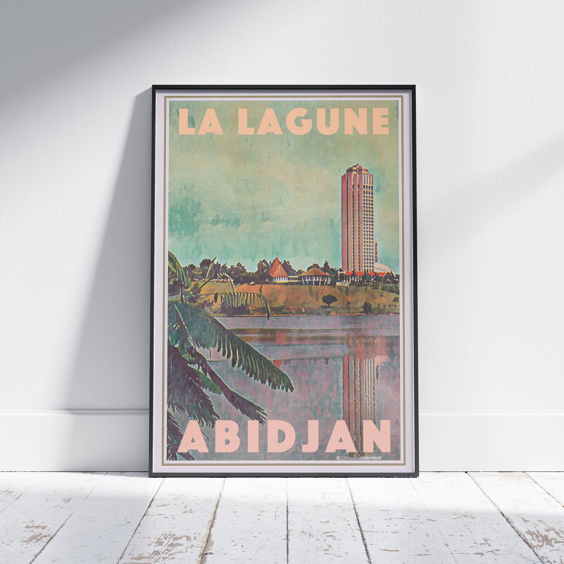 Abidjan Ivory Coast Vintage Travel Poster With Lagoon City Skyline
