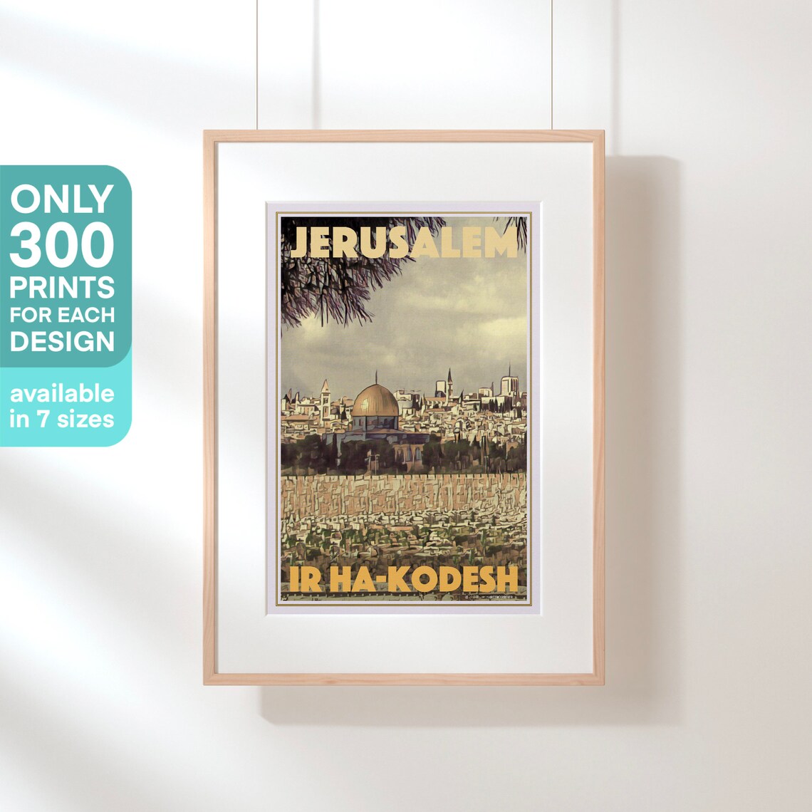 Jerusalem Holy City Golden Dome Old Stone Walls Sunset Vintage Travel Poster - Image 3