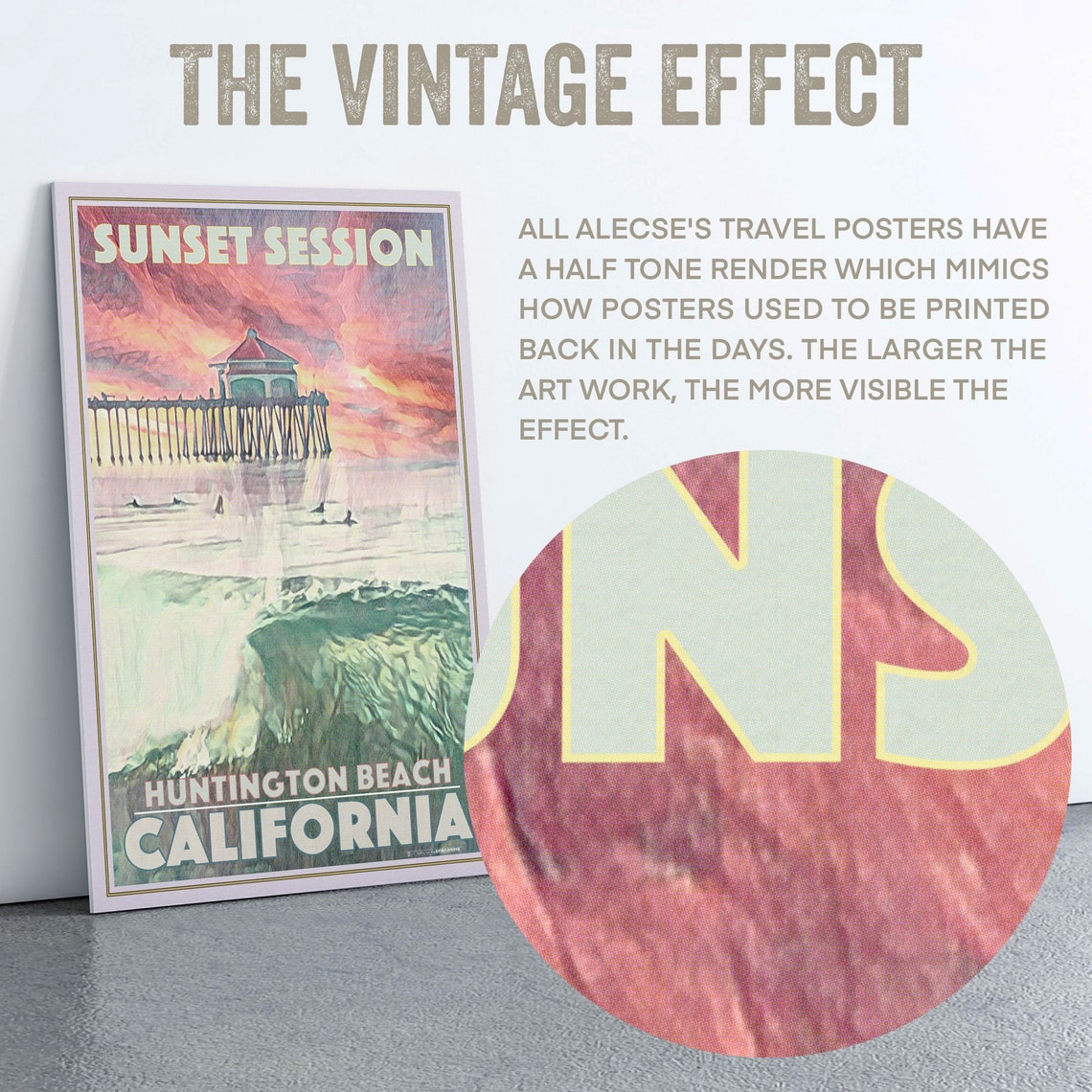 Huntington Beach California Sunset Pier Surf Waves Travel Poster - Image 2