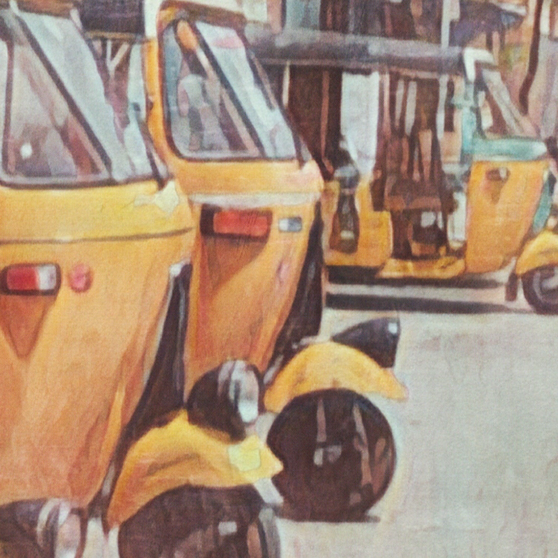 Pondicherry Tamil Nadu Yellow Auto Rickshaw India Travel Poster - Image 4