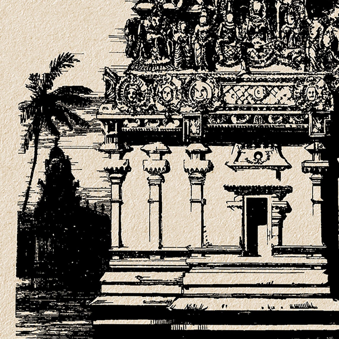 Pondicherry Temple Gopuram Tower Vintage India Travel Art Poster - Image 4