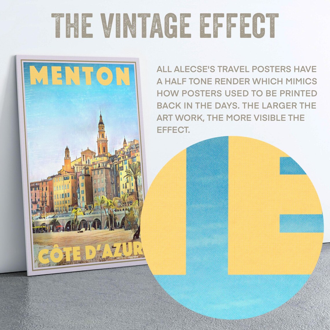 Menton Cote dAzur Vintage Travel Poster French Riviera Town Art - Image 2