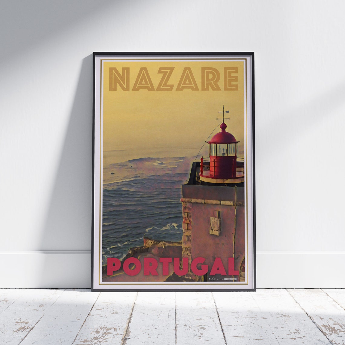 Nazare Poster By Alecse Limited Edition Portugal Travel Poster Classic Nazare Print Nazare Surfer Gift Poster Of Nazare Lighthouse