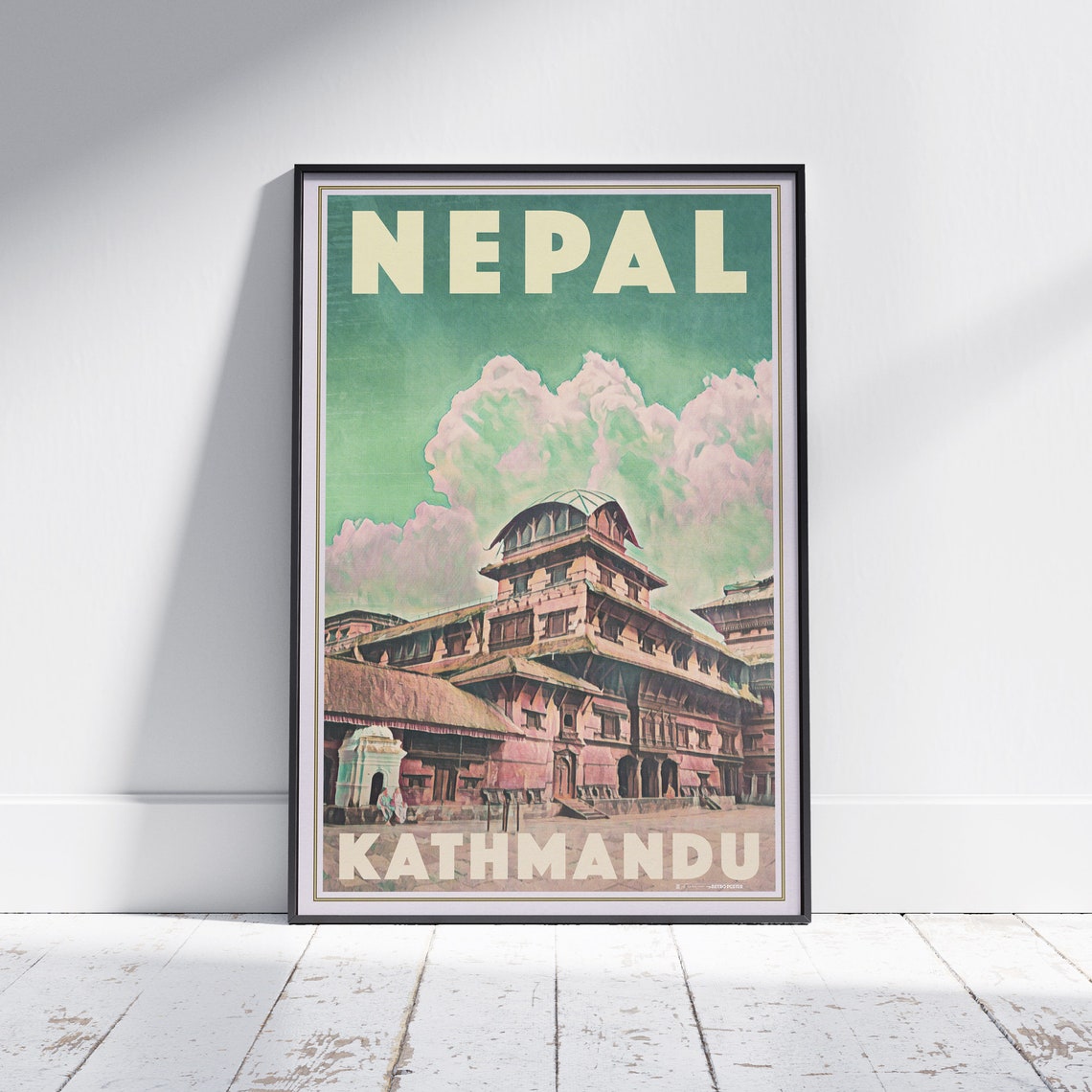 Kathmandu Nepal Himalayan Temple Architecture Vintage Travel Poster