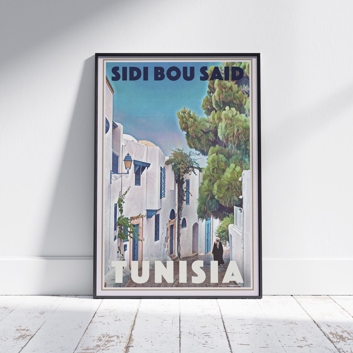 Sidi Bou Said Tunisia Blue White Old Street Retro Travel Poster