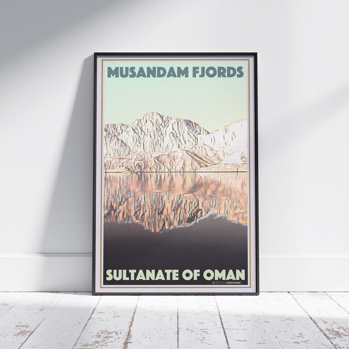Musandam Fjords Oman Mountain Reflections Vintage Travel Poster