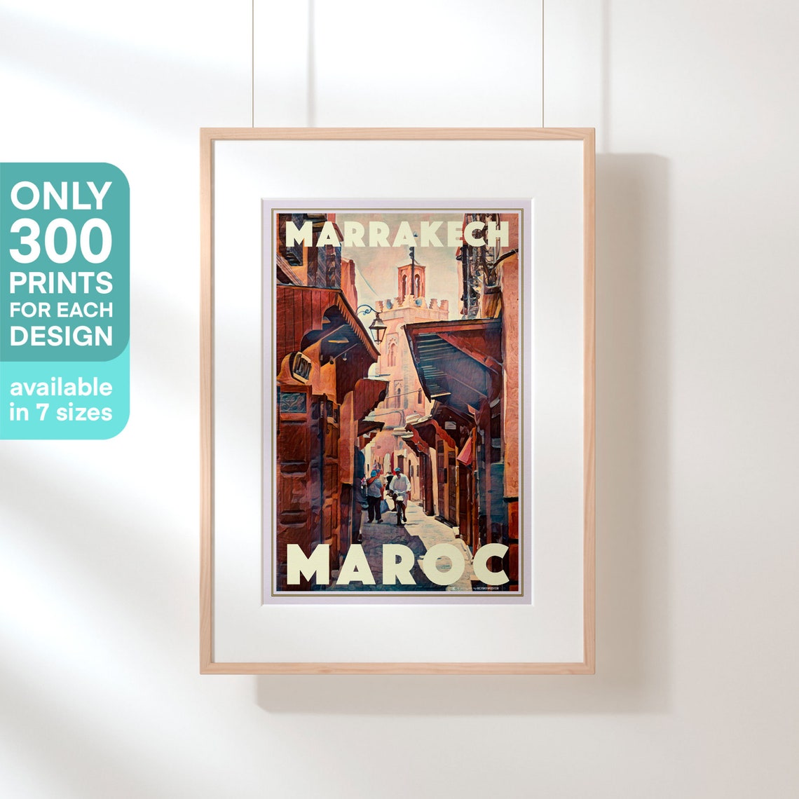 Marrakech Souk Alley and Minaret Vintage Morocco Travel Poster - Image 3