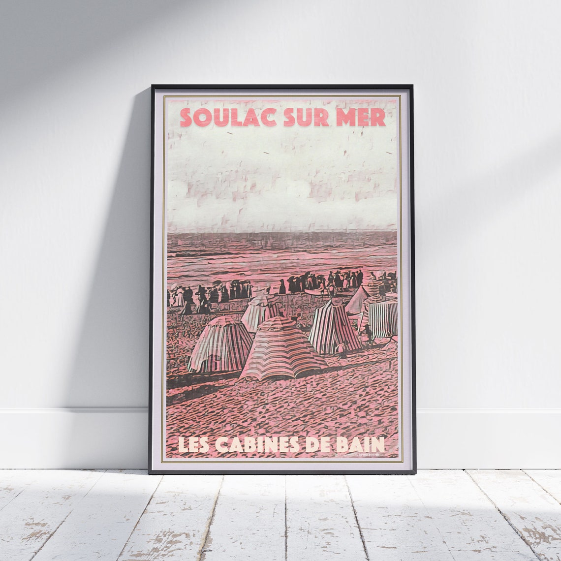 Soulac Poster Pink Beach Cabins By Alecse Limited Edition France Travel Poster Vintage Poster Of Soulac Beach Boxes Classic Soulac Art