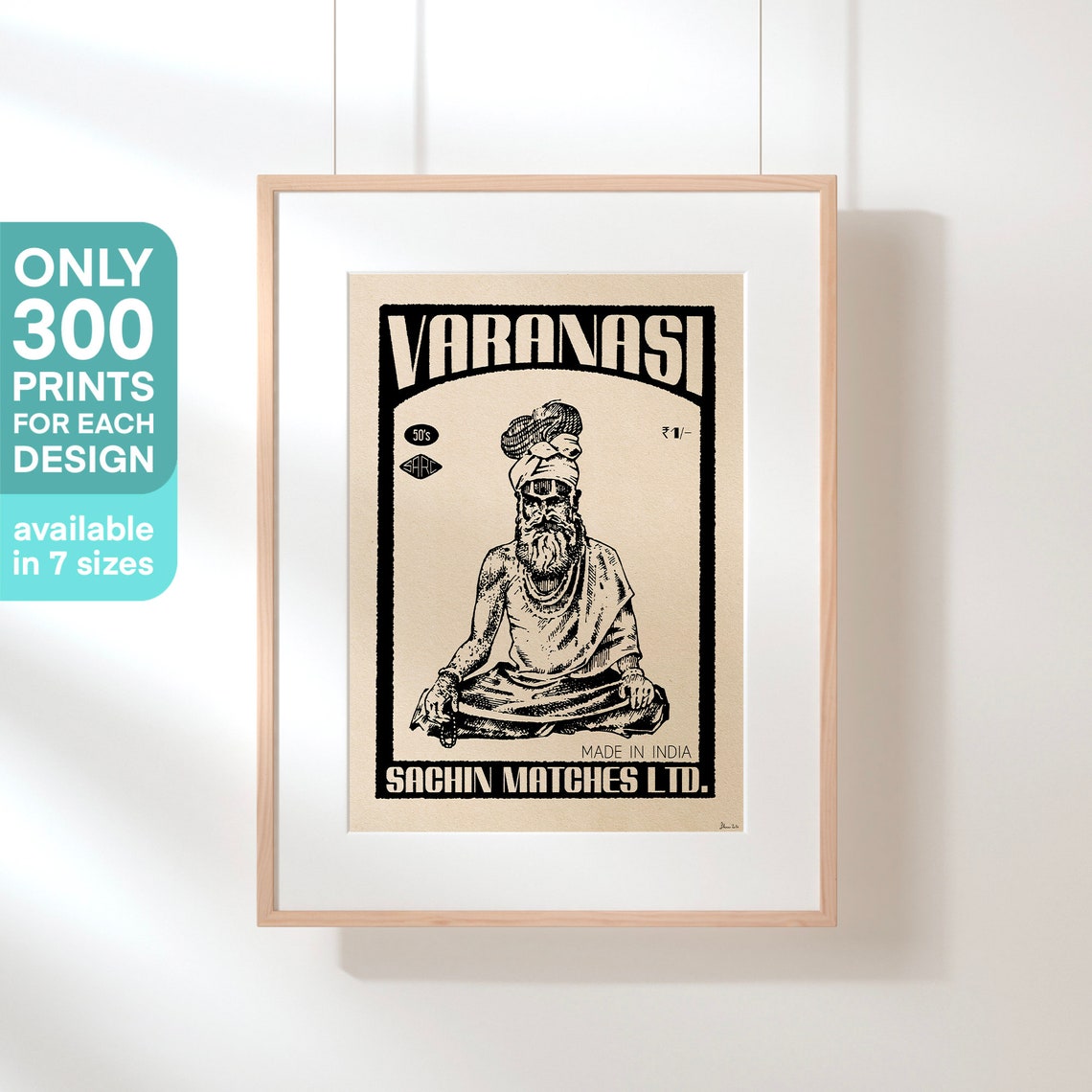 Varanasi Sadhu Meditating Ascetic Vintage India Matchbox Art Poster - Image 3