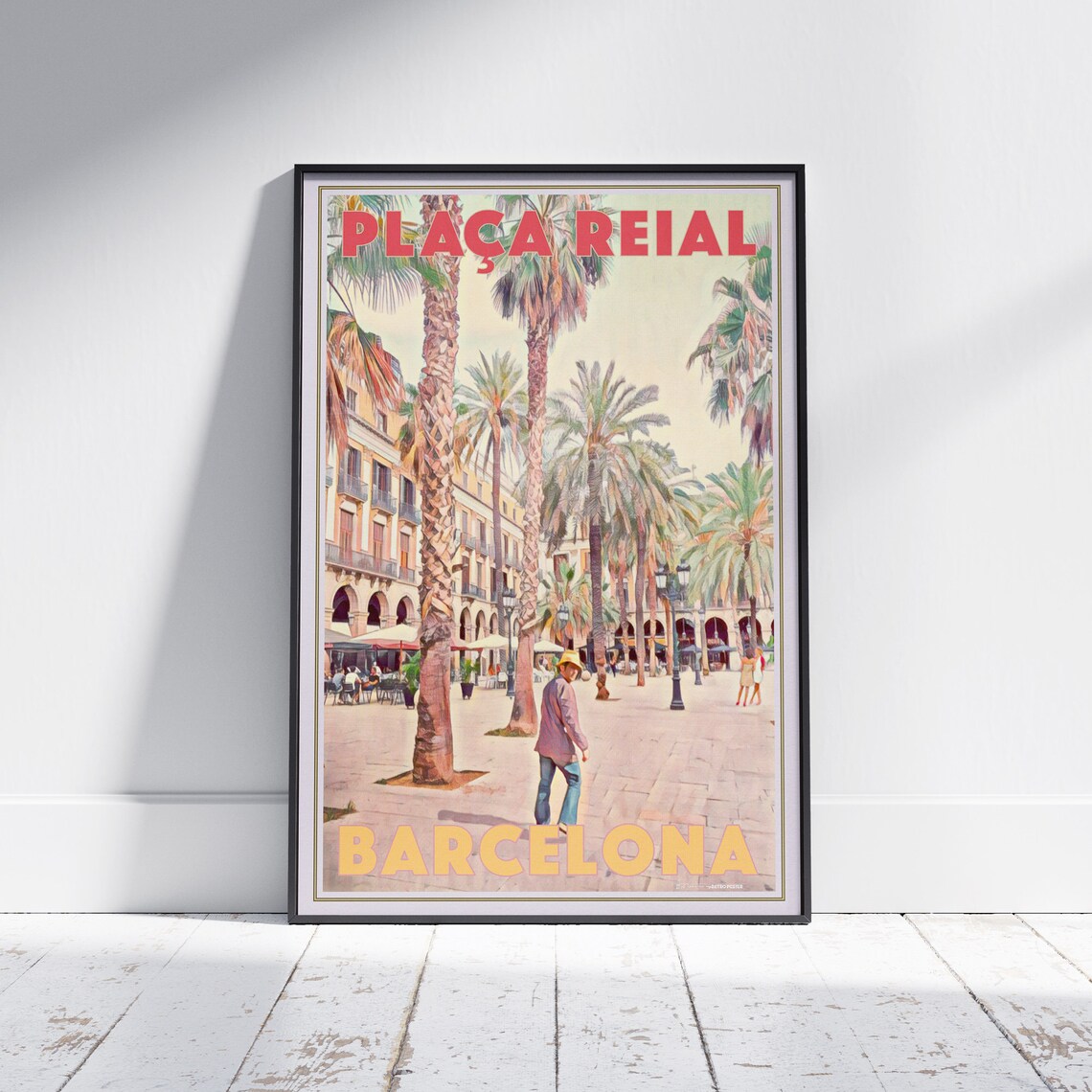Placa Reial Palm Square Barcelona Spain Vintage Travel Poster