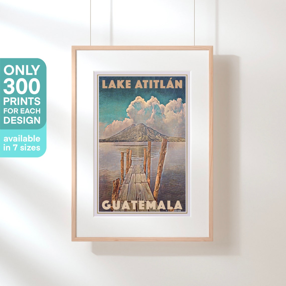 Lake Atitlan Guatemala Retro Travel Poster Volcano Pier Lake View - Image 3