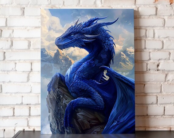 The Blue Dragon Metal Poster Dragon Wall Art Blue Dragon Print 8x10 12x16 16x20