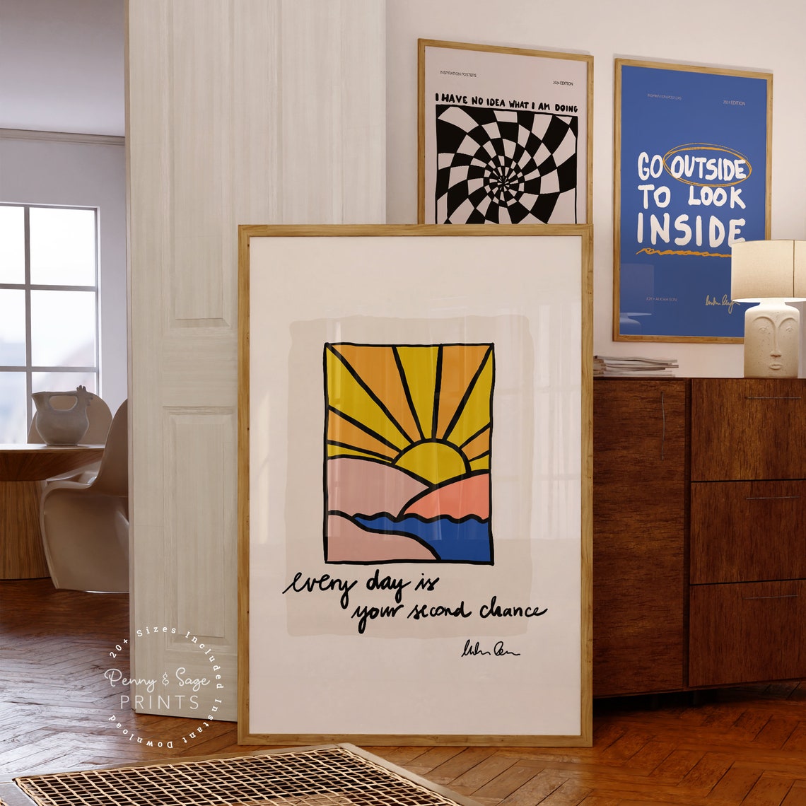 Every Day Is Your Second Chance Retro Sunrise Waves Quote Poster - Image 2