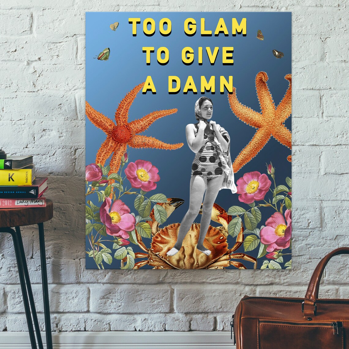 Too Glam To Give A Damn Retro Collage Vintage Swimsuit Poster - Image 2