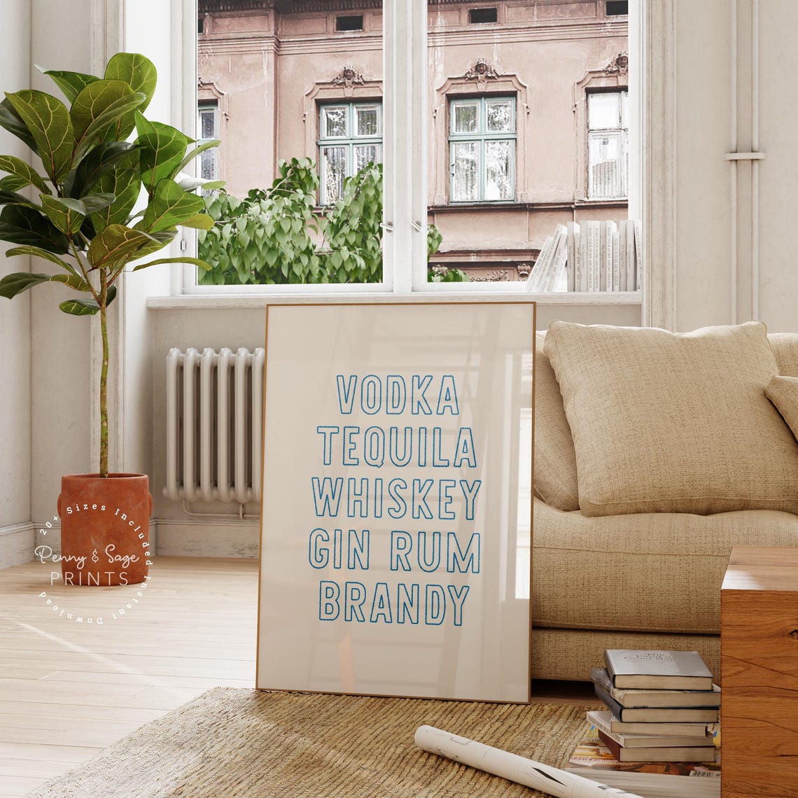 Vodka Tequila Whiskey Gin Rum Brandy Outline Bar Cart Party Poster - Image 2