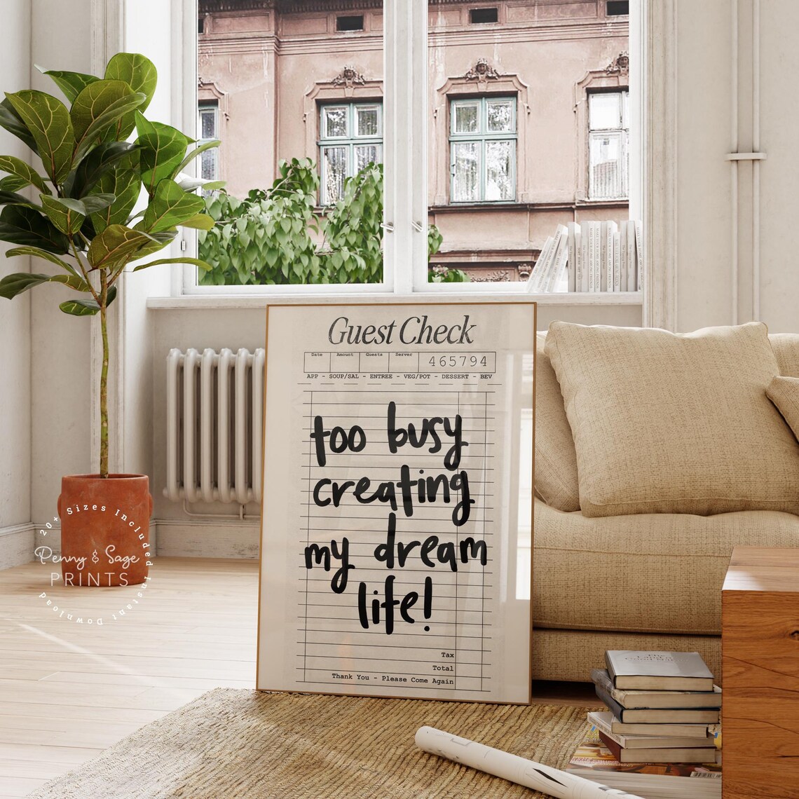 Too Busy Creating My Dream Life Guest Check Quote Poster In Black Ink