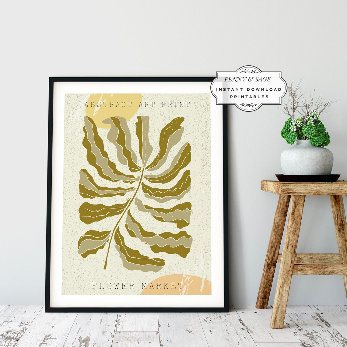 Flower Market Mustard Monstera Leaf Abstract Botanical Art Poster