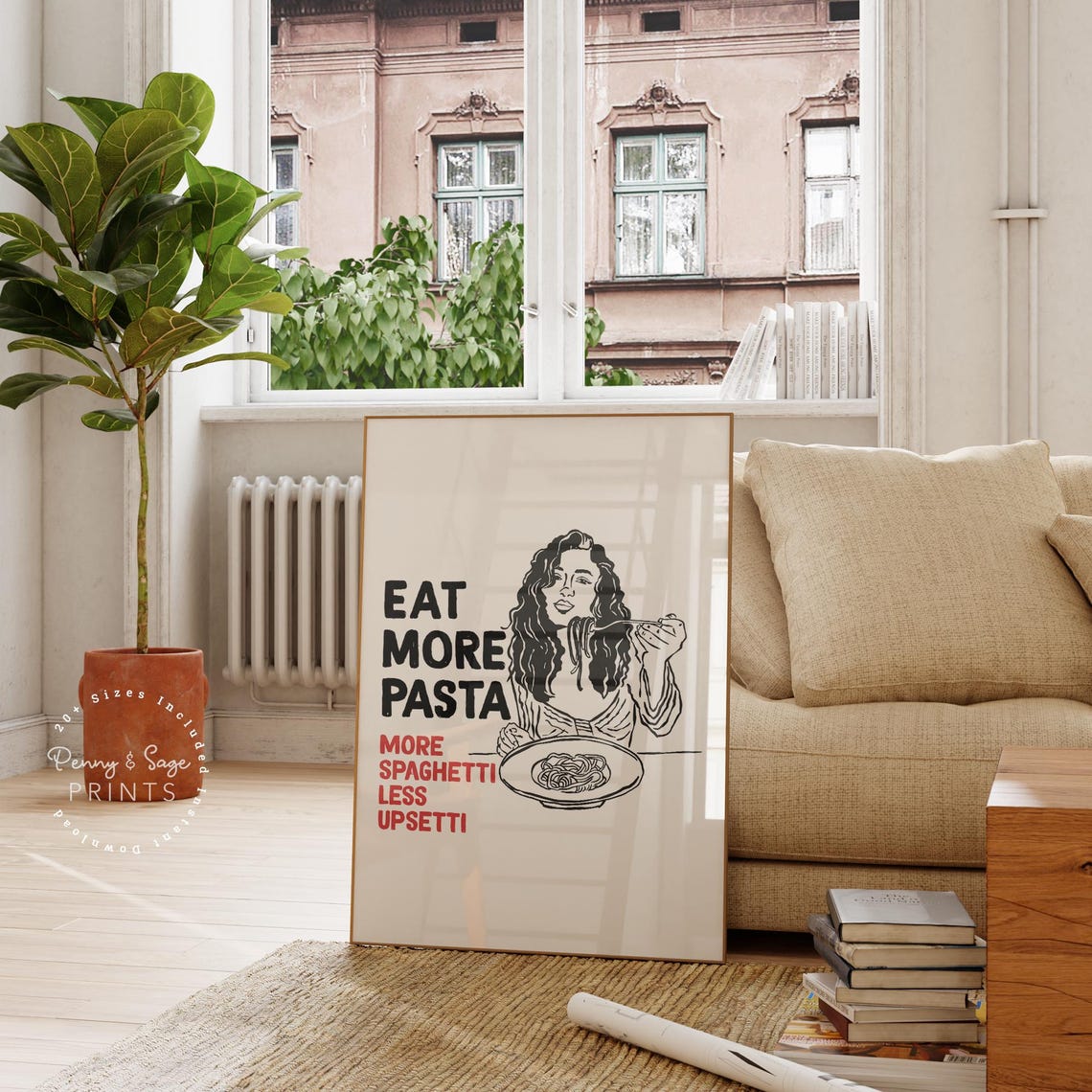 Eat More Pasta More Spaghetti Less Upsetti Funny Kitchen Poster