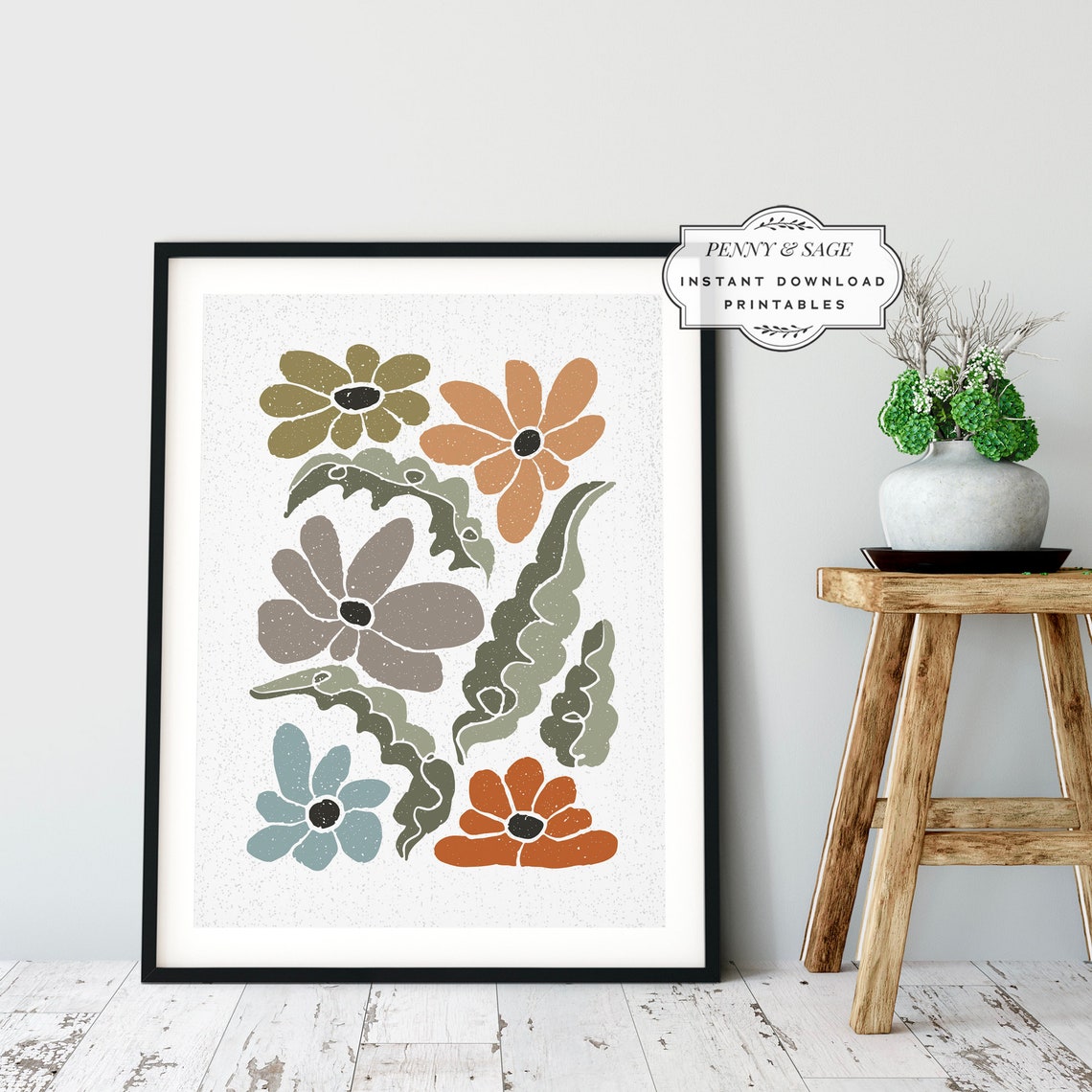 Warm Tone Floral Poster Minimalist Boho Botanical Retro Decor