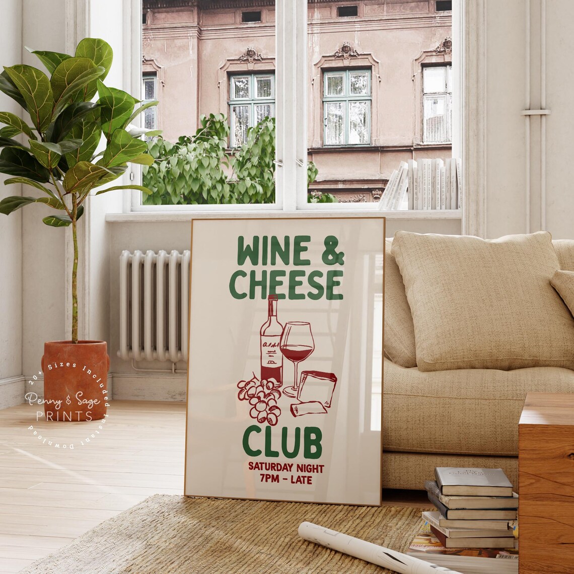 Wine And Cheese Club Saturday Night Retro Kitchen Bar Cart Poster