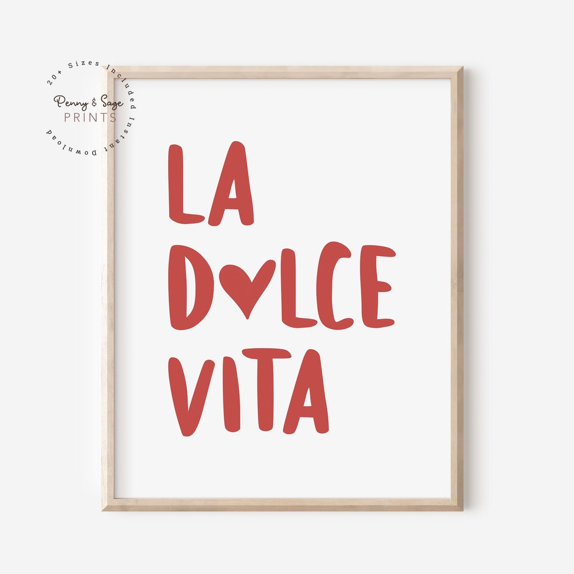 La Dolce Vita Heart Typography Red Minimalist Modern Quote Wall Art - Image 2