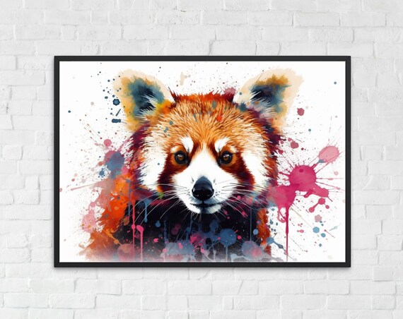 Red Panda Watercolor Portrait Splash Paint Cute Wildlife Art Poster