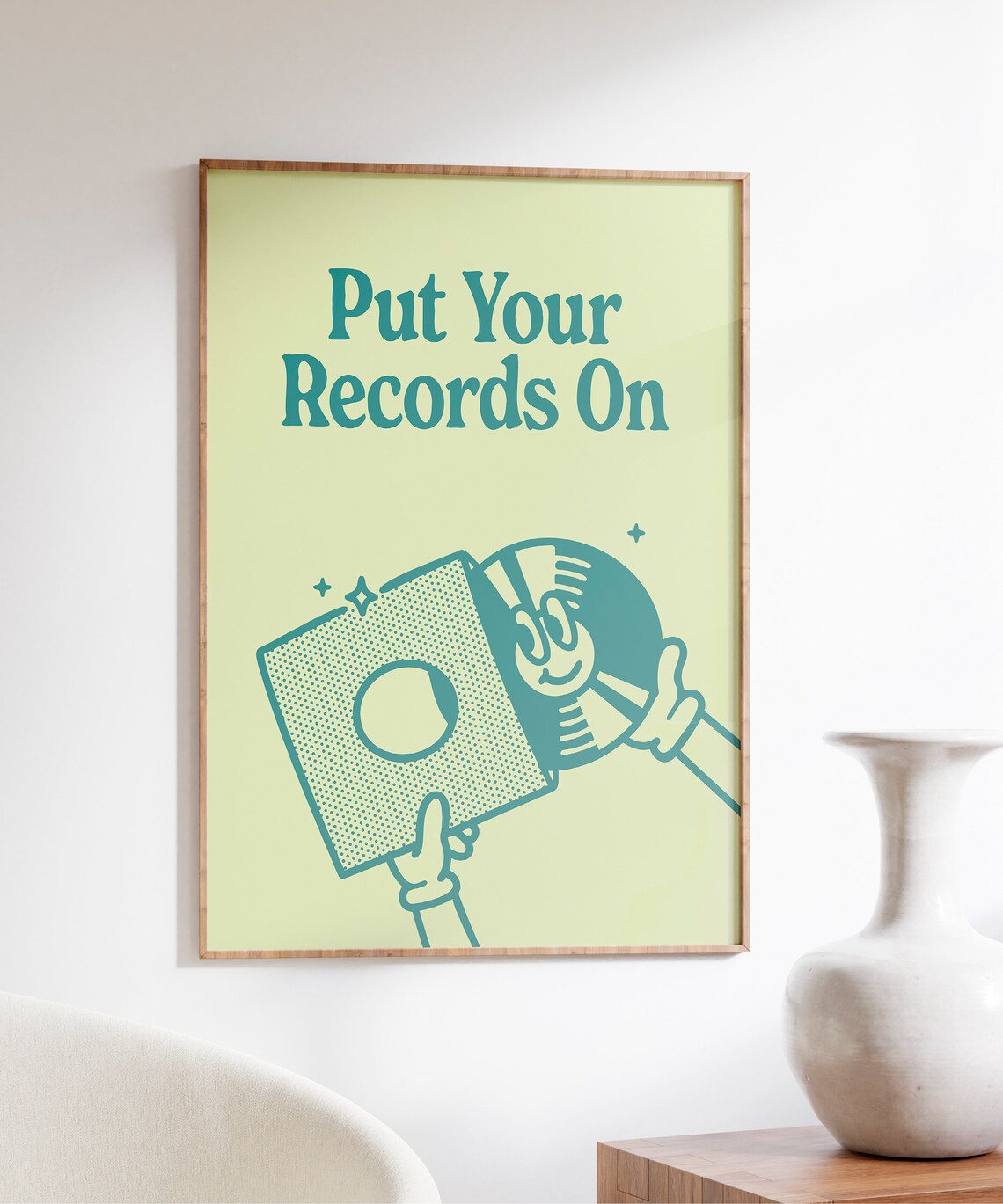Put Your Records On Retro Vinyl Teal Typography Music Poster - Image 5