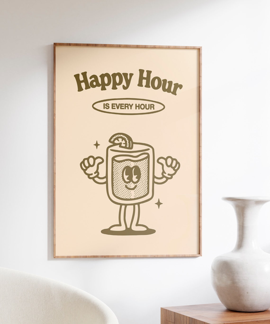 Happy Hour Is Every Hour Funny Retro Cocktail Character Art Print - Image 2