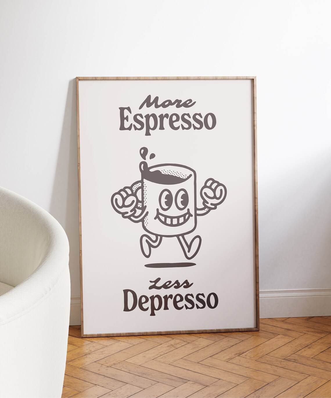 More Espresso Less Depresso Happy Coffee Cup Retro Fun Art Print - Image 3