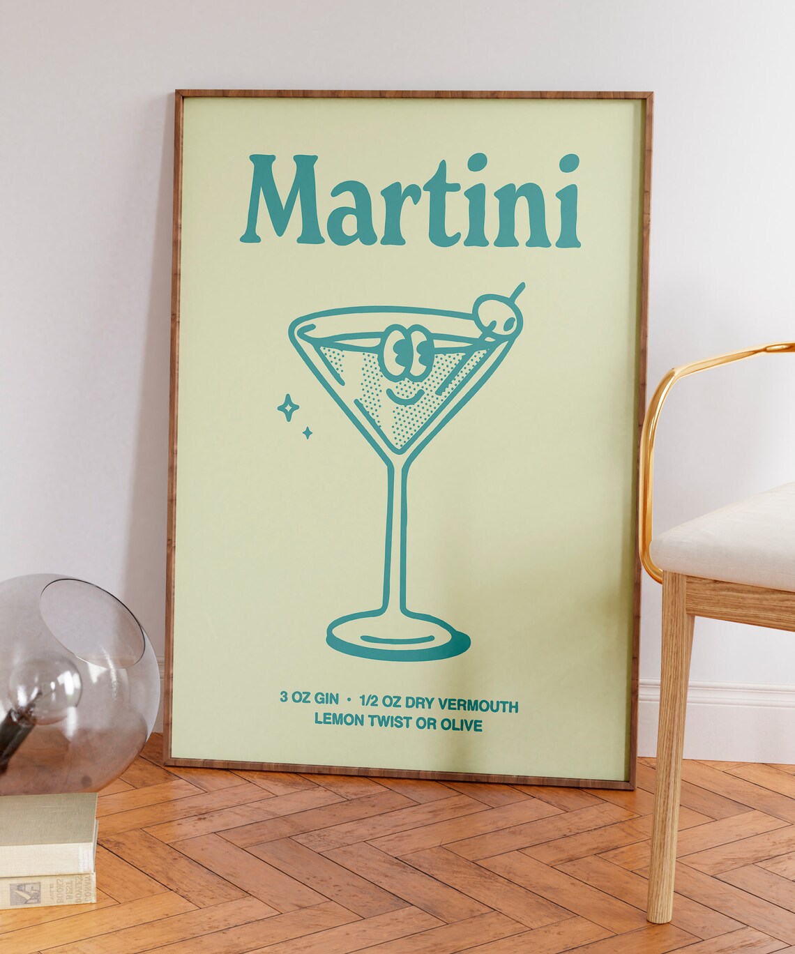 Martini Cocktail Recipe Gin Retro Teal Bar Cart Drink Poster - Image 7