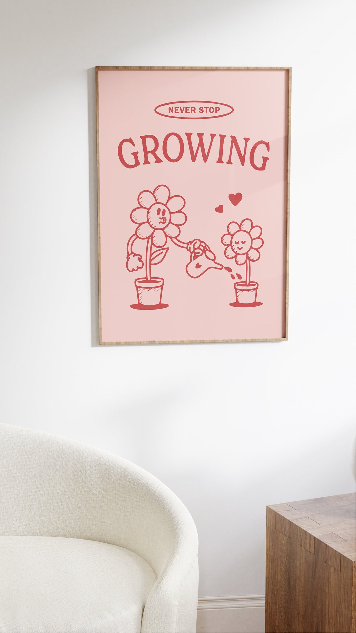 Never Stop Growing Pink Floral Inspirational Quote Motivational Poster - Image 2