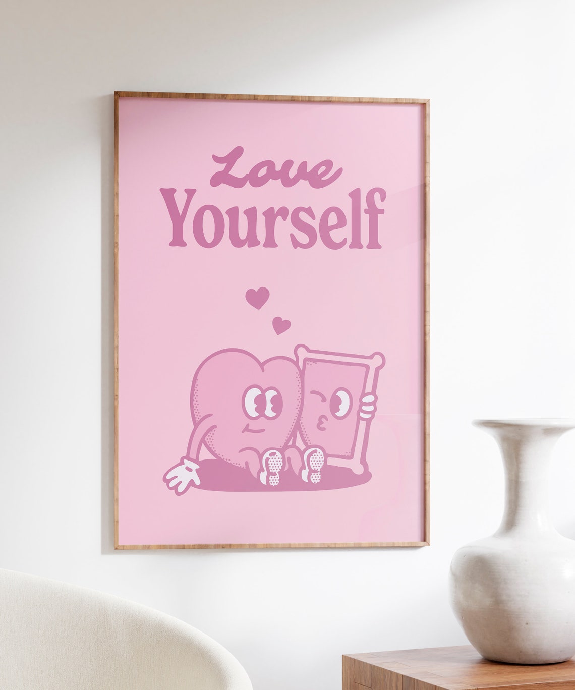 Love Yourself Sweet Pink Heart Character Quote Motivational Wall Art - Image 4