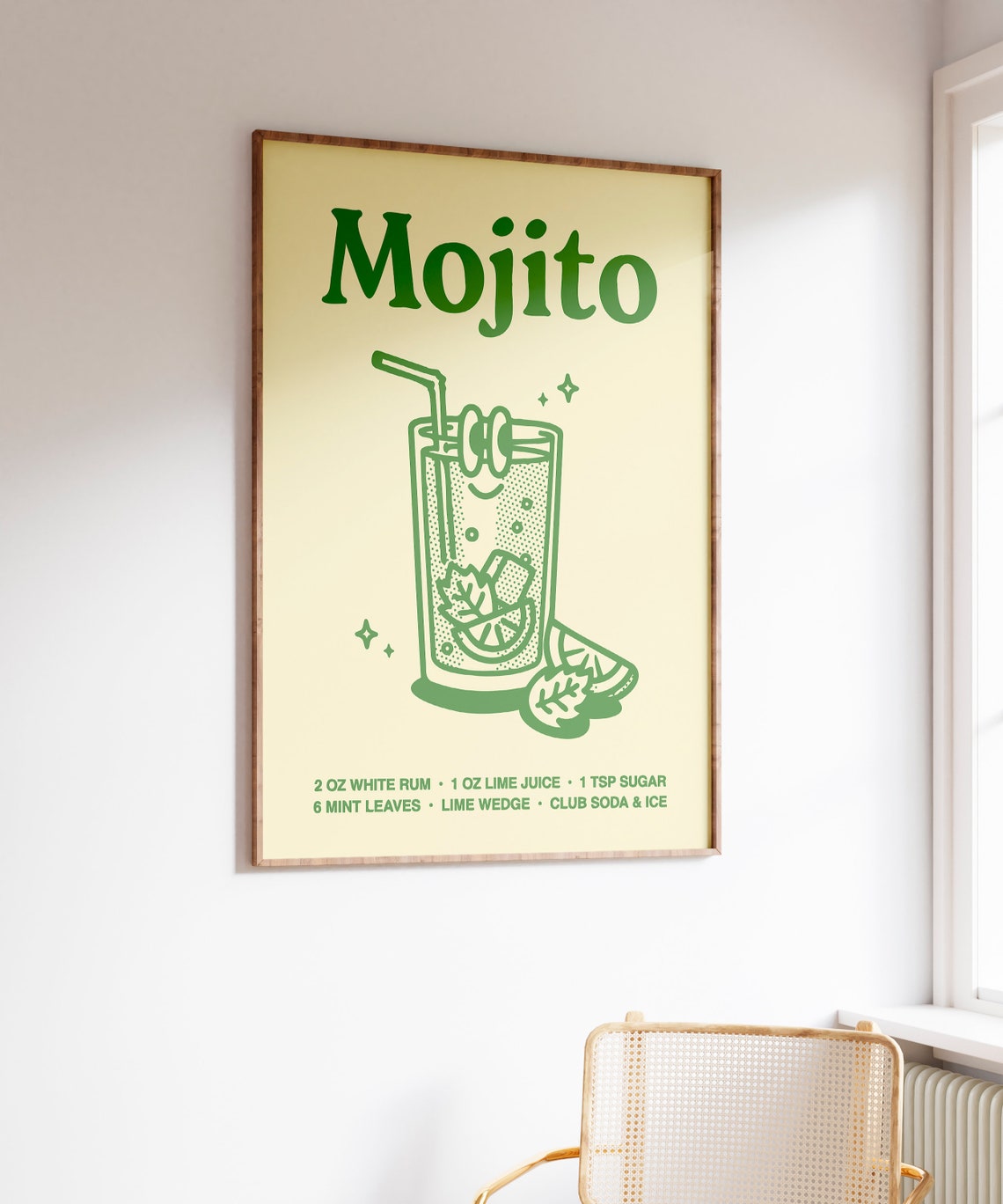 Mojito Cocktail Recipe Retro Green Bar Cart Kitchen Art Poster - Image 4